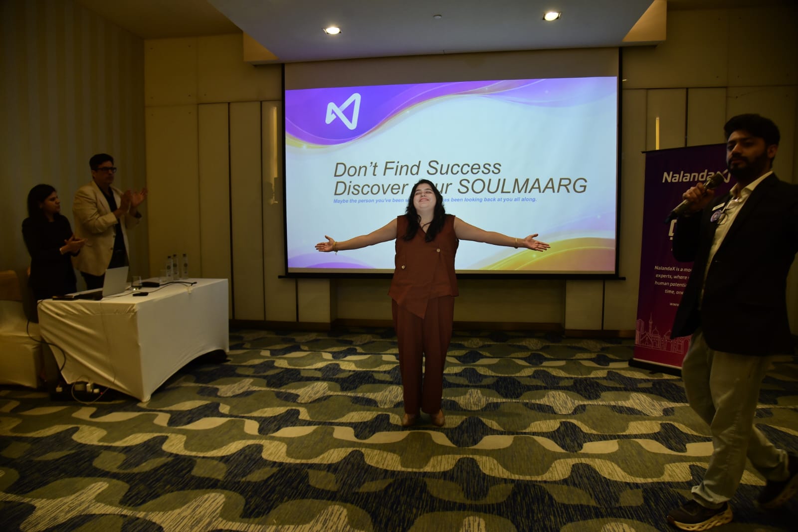 Antra Arora on stage at a live Soulmaarg masterclass